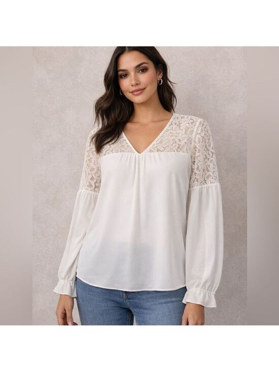 Express Tops - Express White Lace Detail Blouse